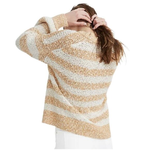 Madewell Baez Camel Beige Stripe Pullover Long Sleeve Sweater NWOT Size XS - Picture 2 of 10